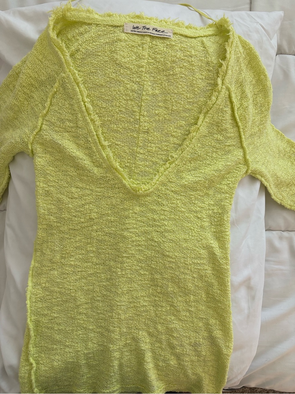 We The Free Bright Yellow V-Neck Lightweight Sweater